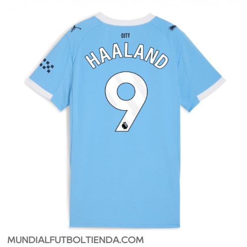 Camiseta Manchester City Erling Haaland #9 Primera Equipación Replica 2025-26 para mujer mangas cortas